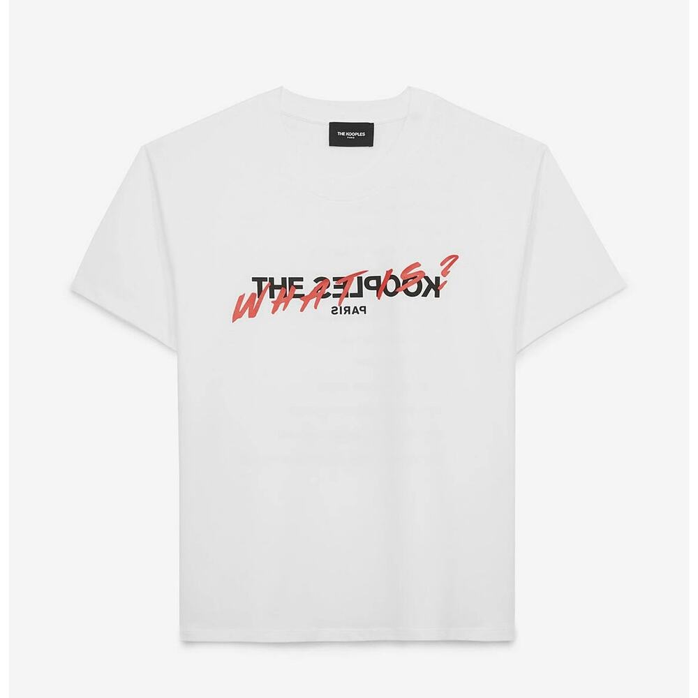 The Kooples Paris White “What Is?” Graphic Crewneck Tee T-Shirt- EU Size 2 - NWT